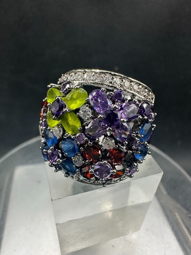 Anello multicolore cocktail argento rutenio vari tagli zirconi 884 - Foto 6 di 8