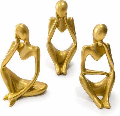 Gold Thinker Statue Set of 3 - Abstract Resin Figurines for Home Decor, Modern A