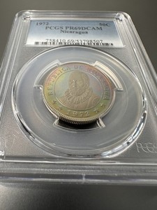 1972 Nicaragua 50 Centavos Proof Coin PCGS PR69 DCAM Top Pop 2/0 KM#19 Toned!