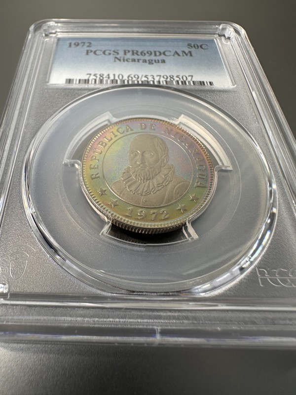 1972 Nicaragua 50 Centavos Proof Coin PCGS PR69 DCAM Top Pop 2/0 KM#19 Toned!