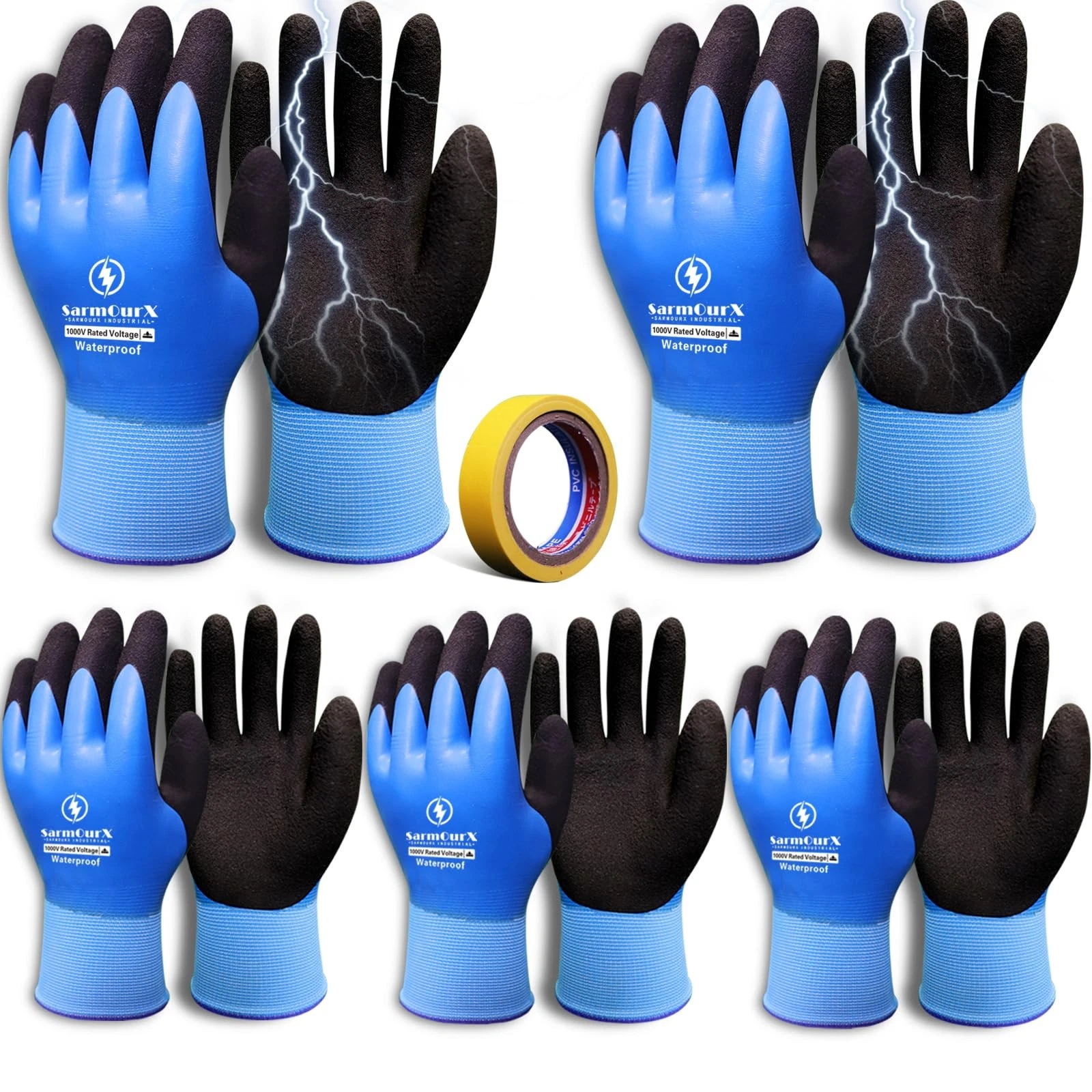 Electrician Insulated Gloves 1000V High Voltage, Waterproof for Large, Blue