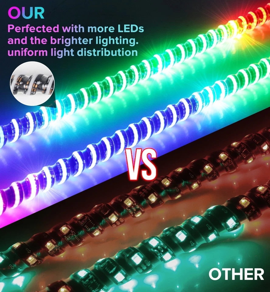 2/3/4/5/6FT COB LED Luces Látigo RGB Persecución Antena Espiral para Can-Am ATV UTV Foto 3 de 4