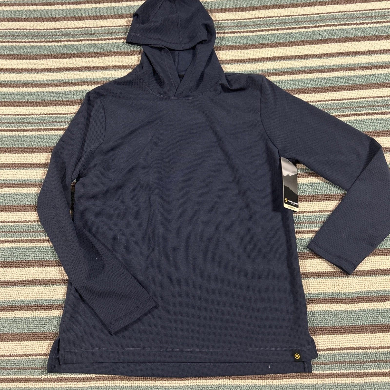 Point Summit Waffle Texture Active Hoodie Athletic Long Sleeve Shirt Size L Navy