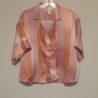 Wild Fable Women's Satin Striped Collared Button Pajama Set S Pink Orange Purple — photo 2