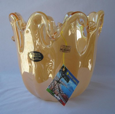 Genuine Art Glass Bowl Murano Gold Amber Color Italy by White Cristal No 453