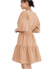 Garden Party Wedding Dress Madewell Seersucker Puff Sleeve Size Small Mini Brown