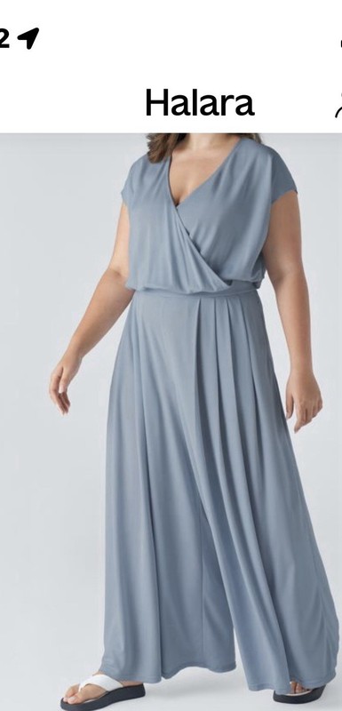 Quiet Blue Halara 3X V Neck SS Pocket Wide Leg Flowy Waffle Casual Plus