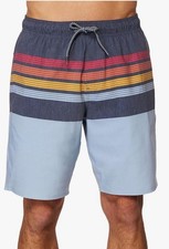 Hang Ten Striped Boardshorts Men's Size L Zipper Pocket Built in Brief/Liner