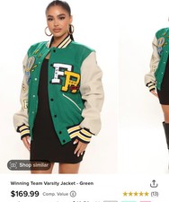 Fashion Nova Winning Team Varsity Jacket - Green Tan SIZE MEDIUM Letterman Coat
