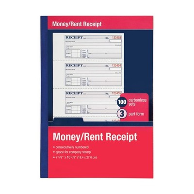 Bound Receipt Book, Rent Payment Tracker, 100 Sets, White
