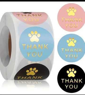 500pc Dog Paw Classic Minimalistic Roll Of Stickers Gold Foil Paws Print