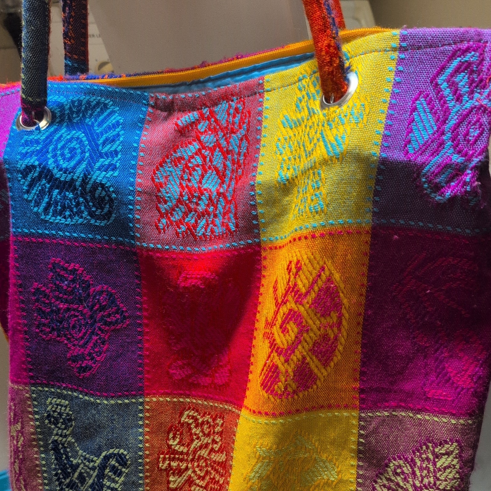 Brightly colored patchwork embroidery Mexican Pur… - image 3