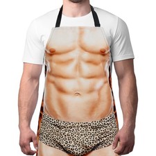 Funny Muscle Man BBQ Apron for Men Cooking Grilling Gag Gift Chef Kitchen Party