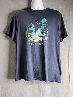 Life Is Good T Shirt Mens Large Simplify Blue Yellow Night RV Camping Scene 