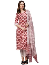GoSriKi Women's Cotton Blend Kurta Pant With Dupatta