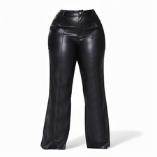 Pretty Little Thing Plus 24 Faux Leather High Rise Wide Leg Pants Black NWT