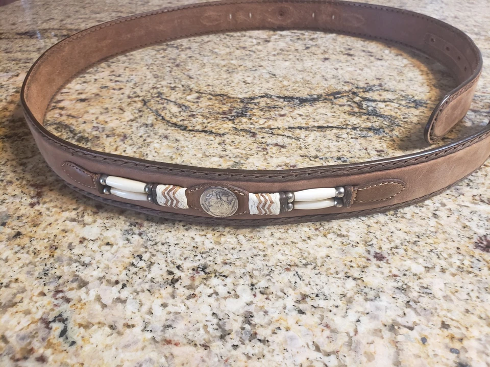 Cinturón Tony Lama Indian Head Buffalo Cuero Níquel Tooled Marrón Para Hombre 42 Foto 3 de 4
