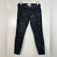 Pantalones de mezclilla ajustados al tobillo Current/Elliott The Stiletto de lámina plateada azul/negro talla 28