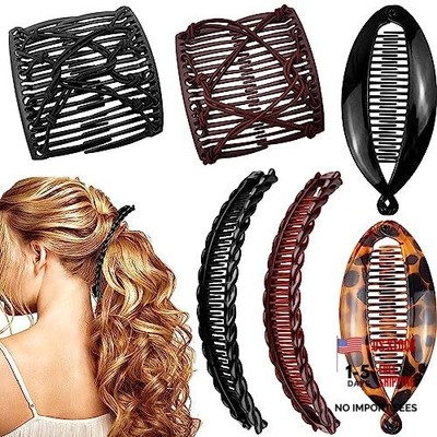 Vintage Style Banana Hair Clips for Women - 6 Pieces - Double Comb