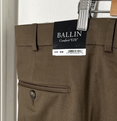 Ballin Dress Pants Trousers Pleated Mens 48x30 Green S120s Wool Comfort EZE