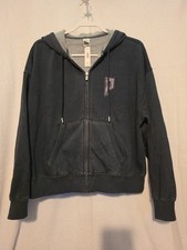 NWT Victoria's Secret Pink Zip Hoodie Distressed Black Rhinestone Fashion 2025