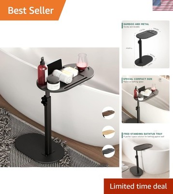 Bamboo Bathtub Tray Table with Adjustable Height, Freestanding Bathtub Caddy ...