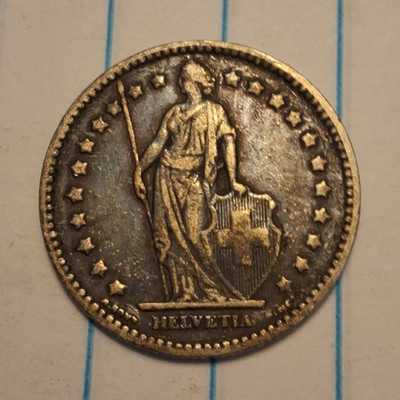 Switzerland 1920 Helvetia 1 Franc Silver Coin - Circulated, Uncertified