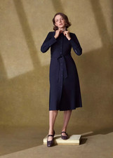 Hobbs Navy Blue *Lyla* A-Line Midi Long Sleeve Belted Shirt Dress Size UK12