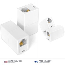2 Pack RJ11 6P4C Phone Line Coupler Connector Telephone Cord Adapter White
