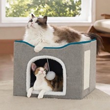 Cat Beds for Indoor Cats - Large Cat Cave for Pet Cat House with Fluffy Ball Han