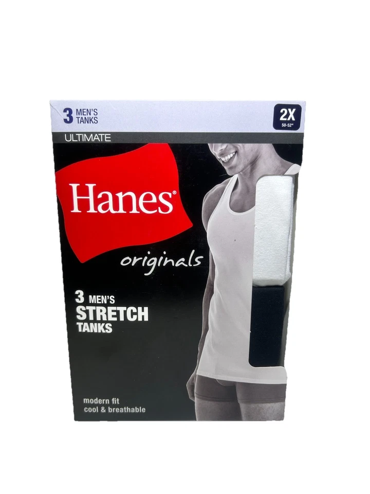 Hanes мужчин 3 упаковки современный крой черно-белый эластичной танки размеры S, M, L, XL 2XL - Изображение 2 из 4