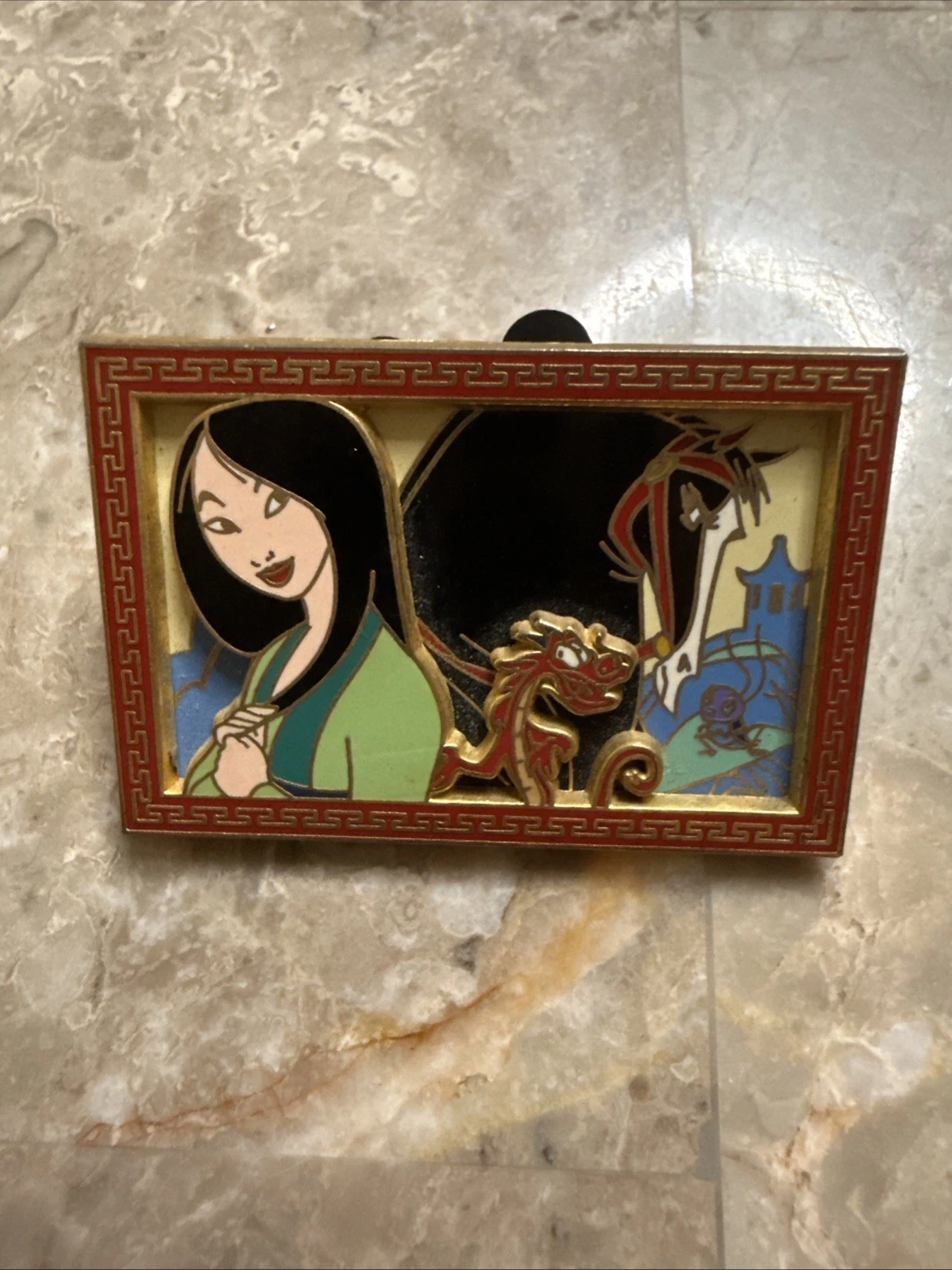 Disney Family Portrait Collection Mulan Khan Mushu Dragon Crickee Framed Pin