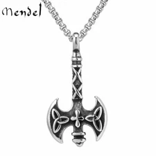 MENDEL Stainless Steel Viking Celtic Trinity Knot Triquetra Axe Pendant Necklace