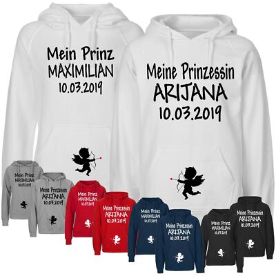 Hoodies AMOR Partner Prinz Prinzessin Wunschnamen Aufdruck Geschenk Set Datum