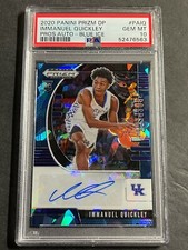 2020-21 Prizm Immanuel Quickley Blue Ice Rookie Auto /75 Timberwolves RC PSA 10 