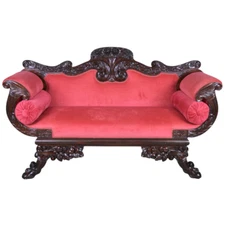 Antique Federal Carved Claw Foot Sofa – 1880s, Floral Scroll Details #22240