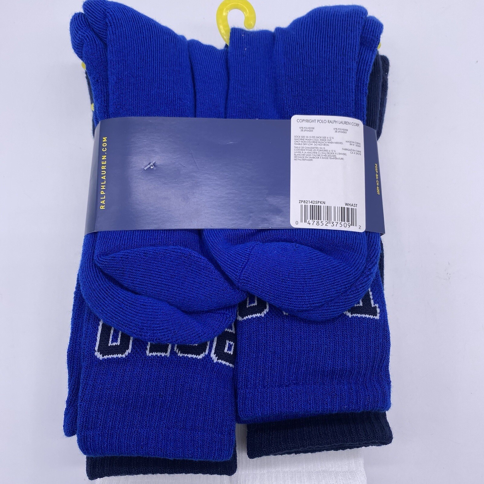 PONY Calze Polo Ralph Lauren Classic Sport Imbottite 6 Pk Bianco Blu Navy Taglia 10 13