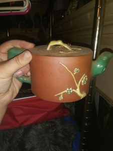 antique chinese yixing teapot with enamal design