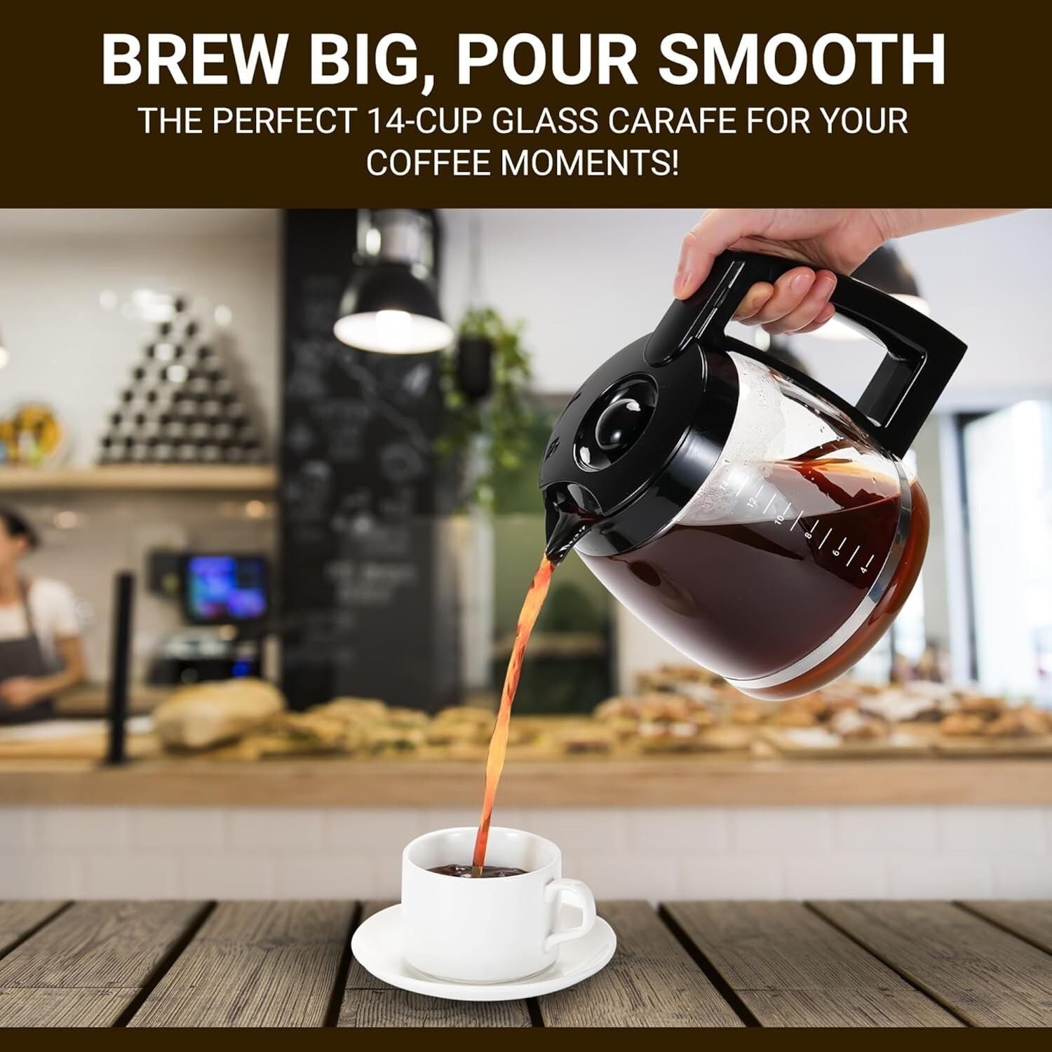 14-Cup Glass Replacement Coffee Carafe Compatible with Cuisinart Coffee Maker