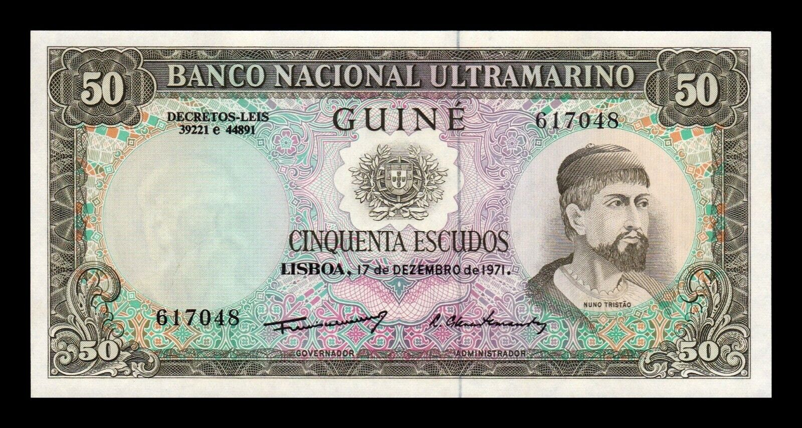 Portuguese Guinea Portuguesa 50 Escudos 1971 Pick 44a Sign 4 SC UNC