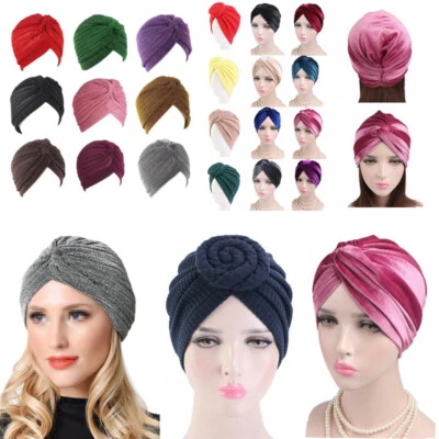 Femmes Velours Coton Stretch Glitter Turban Chemo Caps Headwear Soft Hair Bag - Photo 1/4