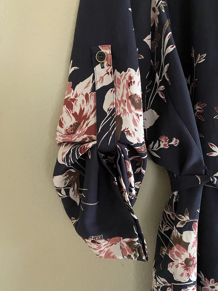 41 Боярышник женское платье размер маленький темно-синий цветочный 3/4 рулон вкладка рукав - красивый - Изображение 3 из 4