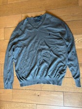 Polo Ralph Lauren Men  s XL Gray V-Neck Sweater Pullover Pima Cotton Long Sleeve