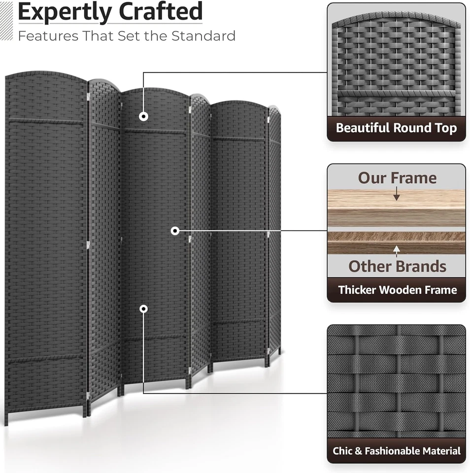 6-панельный комнатный разделитель 6 футов Высокий экран конфиденциальности, очень широкая двойная навесная панель - Изображение 3 из 4