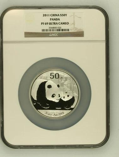2011 CHINA 5oz SILVER PANDA S50Y NGC PR69 Ultra Cameo