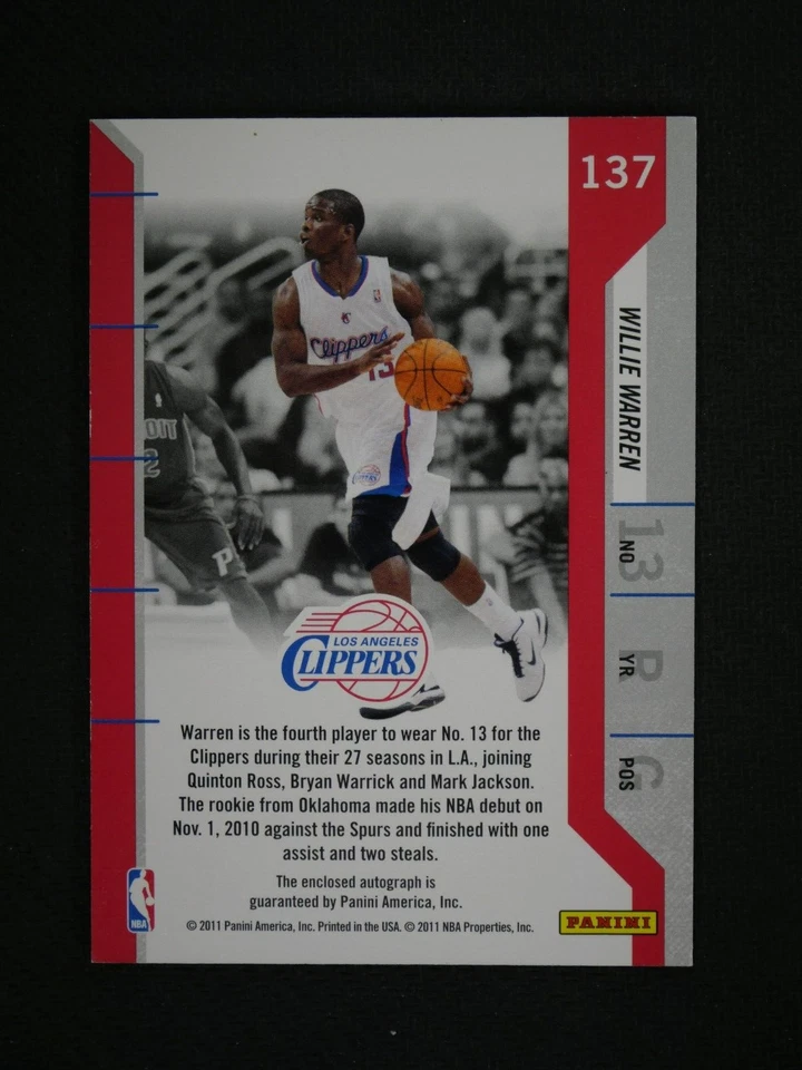 WILLIE WARREN 2010-11 PLAYOFF CONTENDERS PATCHES ROOKIE TICKET AUTO LA CLIPPERS - Image 2 of 2