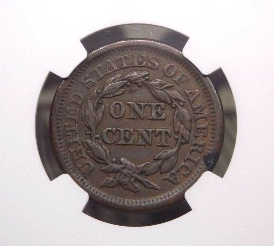 1855 Braided Hair Large Cent *UPRIGHT 55* 1c NGC AU Details #045 About Unc ECC&C - Image 2 of 4
