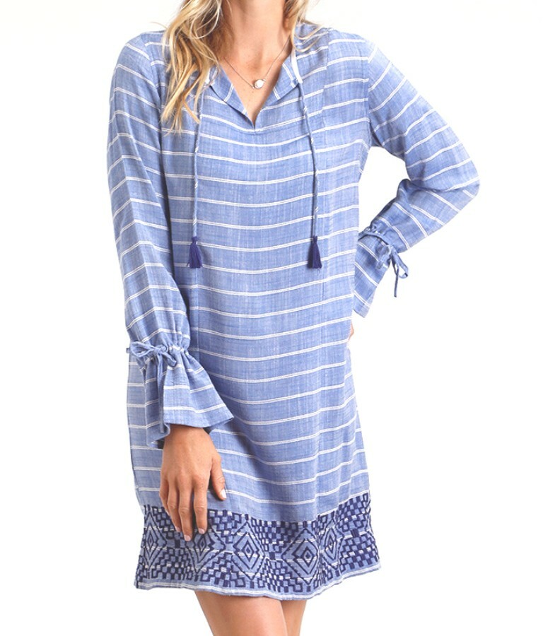 dresses with fringes and border of blue FRESH PRODUCE XS Everly $85.00 Striped Tunic Fringe Dress Coverup NWT New bridal front knot gown making occasions Zara | Dresses | Style:EE01977BK