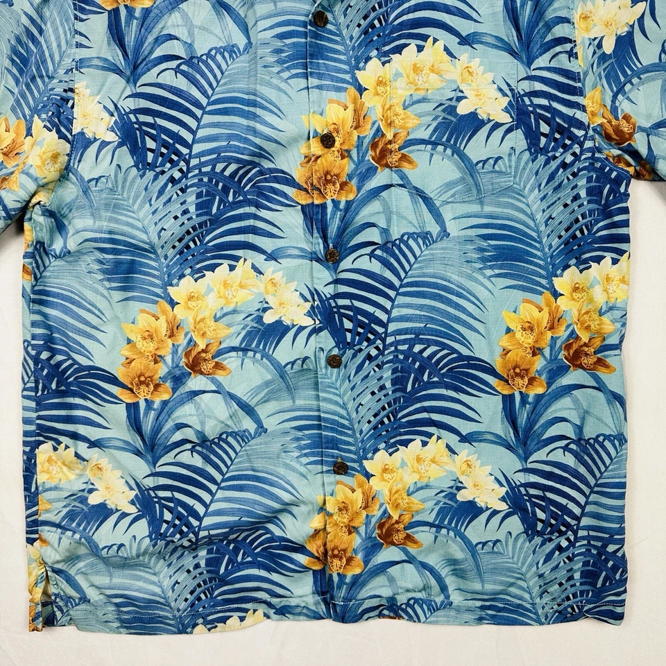 Camisa Tommy Bahamas Seda Hawaiana Floral Calce Original Para Hombre Grande Azul Amarillo S/S Foto 3 de 4