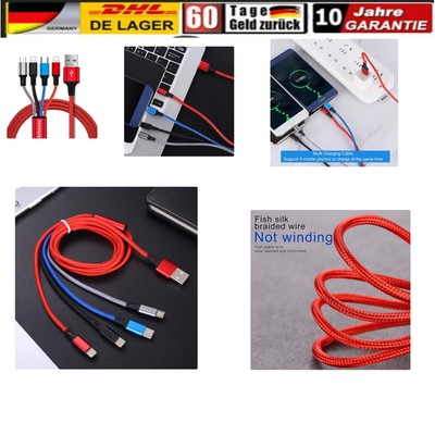 Multi USB Cable, Nylon Multiple Universal Charging Cable, 4-in-1 Fast Chargin...